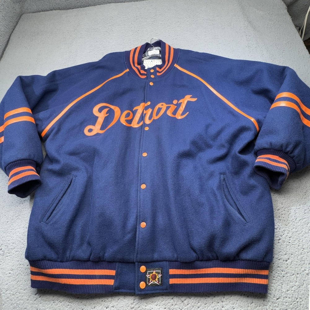 Detroit Tigers Jacket Mens 6XL Blue MLB Baseball Wool Leather‎ JH Design USA